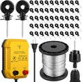 Electric Fence Charger Kit 10 Mile 0.5J 50 Insulators 250ft Wire | 110V Energizer for Poultry Pets Garden Protection, Aluminum Wire Socket Tool Black Insulators, Easy Farm Yard Setup - style: 0.5 Joule