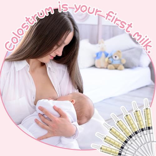 Trelaco 100 Sets 5 Ml Breast Milk Syringes No Needle Colostrum | Sterile Sealed with Caps and Cup, Baby Name Labels, Needle-free Harvesting for Storing Freezing Milk, For Postpartum Moms - size: 5 ml