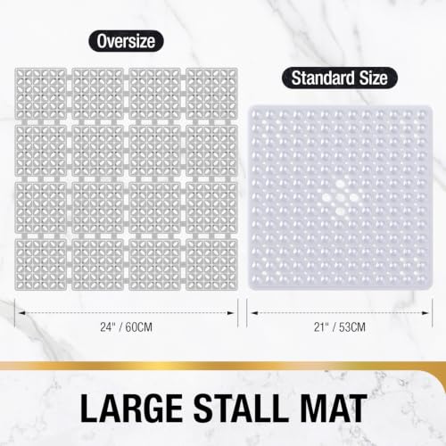 HITSLAM Shower Mat Anti Slip, 24x24 Inch Cut to Fit No Odor Soft TPE Shower Stall Mat, Square Bath Mat with Suction Cups and Drain Holes, Soft on Feet, Grey - color: Grey