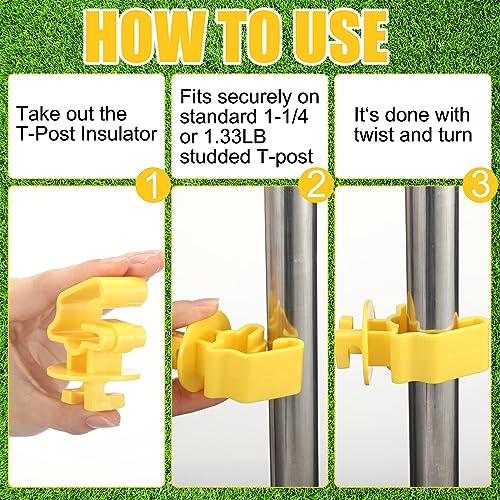 Kanayu 52 Pcs Electric Fence Kit Include 1640 ft Poly Wire 25 Black Fence Ring Insulators 25 Yellow T Post Insulators Socket Tool for Pet Animal Horse Cattle Livestock Pasture - size: 1640 ft