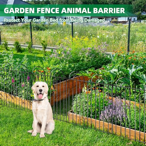 15 Panels No Dig Decorative Garden Fence, 24in(H) X 30ft(L) Tall Dog Fence Outdoor for Yard, Rustproof Metal Wire Garden Fencing Animal Barrier with Ground Stakes, Temporary Fencing for Patio Outdoor - color: Black, size: 15 Pieces, 24in(H) x 30ft(L)