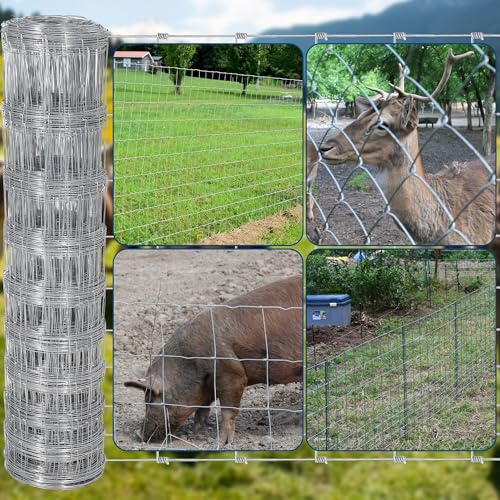 Garvee Livestock Fence, 5Ft x 328Ft Galvanized Wire Fencing, Cattle Farm Fence, Heavy Zinc Coated Deer Goat Cattle Fence for Farm Yard Livestock Protection - size: 5ft x 328ft
