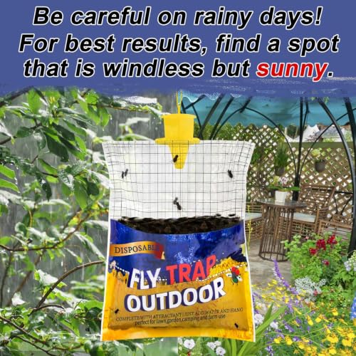 4 Big Fly Bags Outdoor Traps Hanging for Patio - Pre-Baited, Disposable | Fly Catcher Killer Repellent with 4*50g Bait for Outside in Chicken Coop, Horse Barns | Easy to use | Durable | Effective - size: 4 pack