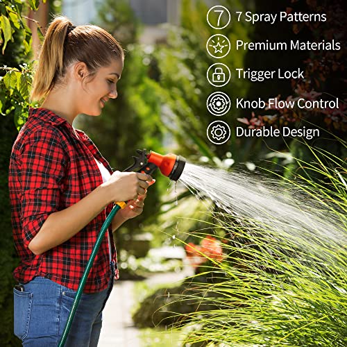 AUTOMAN-Garden-Hose-Nozzle,ABS Water Spray Nozzle with Heavy Duty 7 Adjustable Watering Patterns,Slip Resistant for Watering Plants,Lawn& Garden,Washing Cars,Cleaning,Showering Pets - Orange - color: Orange