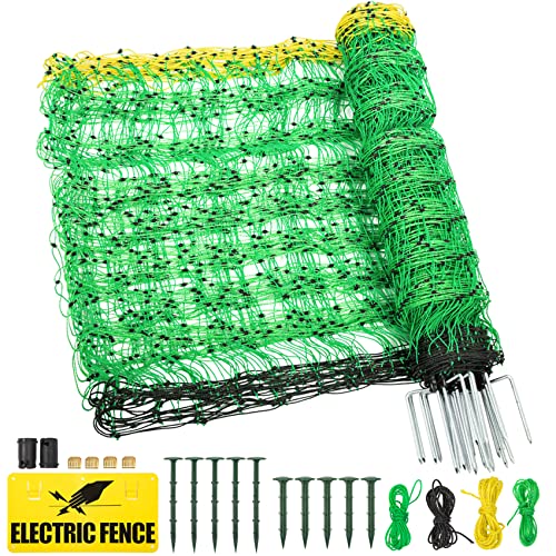 TMEE Electric Fence Netting Livestock Fencing for Goat with 14 Posts Double Spiked, Portable Mesh for Sheep, Deer, Hogs, Dogs in Backyards, Farms and Ranches, 49.6" H x 164' L, Green - size: 49.6" H