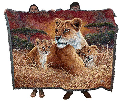 Pure Country Weavers Motherly Lioness and Cubs Blanket by Lucie Bilodeau - Gift Tapestry Throw Woven from Cotton - Made in the USA (72x54) - color: Lioness