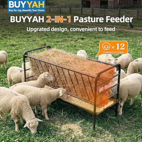 Livestock Hay Feeder 60 Gallon | 2 in 1 Heavy Duty Livestock Feeder, Pasture Feeder, Metal Hay Feeder for Ponies, Goats and Sheep for Hay Feeding - size: 60 Gallon