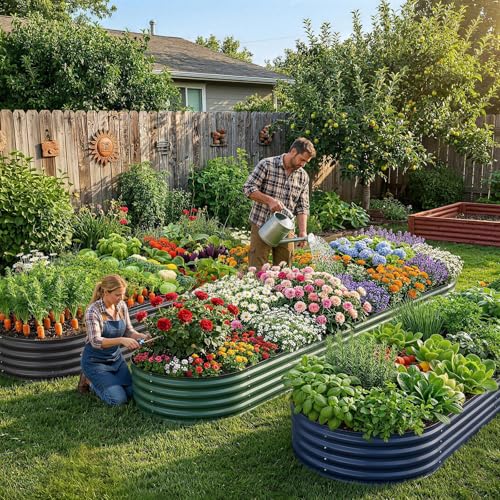 Land Guard 2 Pcs 6ft Metal Raised Garden Bed, 6 x 3 x 1 Galvanized Planter Raised Beds for Vegetables, Blue - color: 5-blue, size: 6×3×1ft(2pcs）