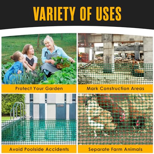 Fencing, Temporary Fence, Snow Fence, Chicken, 10.55 lb/roll, 4x100' Feet | Houseables Green Plastic Fencing, Deer Netting, Plastic Mesh Roll, Safety Netting, Construction, Yard, Garden, Dogs, Backyard - color: Green