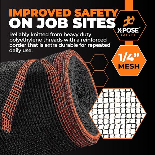 Xpose Safety Construction Safety Netting | 8.5' x 150', 1/4" Mesh Scaffold Safety Net, Temporary Material Roll, Visibility Fence, Heavy-Duty Fire Retardant, Black - color: Black, size: 8.5' X 150' – 1/4" Mesh