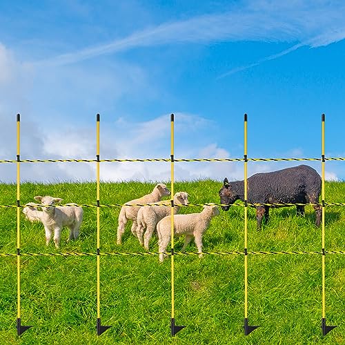 36 Pcs 45 Inch Electric Fence Posts for Sheep, Lamb,Yellow Black | 328 ft Electric Fence Poly Wire – Easy Step-in Temporary Fencing Kit for Deer, Livestock, Garden, Backyard, Farm