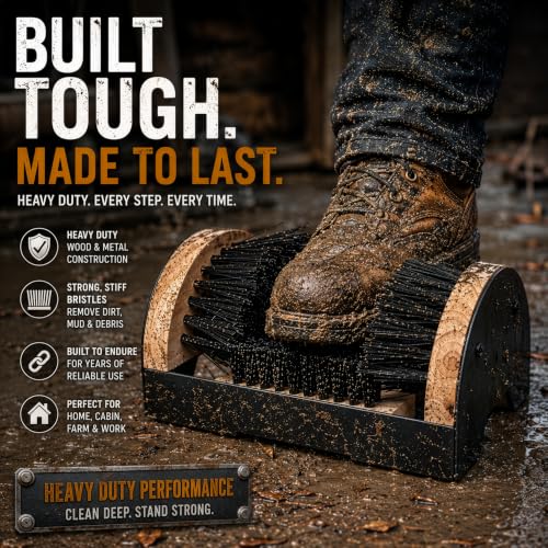Heavy-Duty Metal and Wooden Base Shoe Cleaner and Boot Scraper, Portable or Floor-Mounted Scrubbing Brush for Indoor and Outdoor Use, All Weather Boot Cleaner - Removes Mud, Snow and Sand, Wooden - size: Wooden