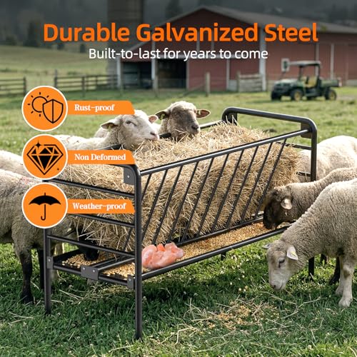 Livestock Hay Feeder 60 Gallon | 2 in 1 Heavy Duty Livestock Feeder, Pasture Feeder, Metal Hay Feeder for Ponies, Goats and Sheep for Hay Feeding - size: 60 Gallon