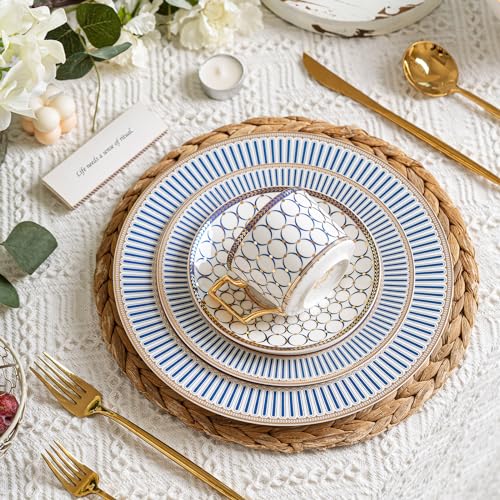 CwlwGO- Bone China Tea Cup Sets,15-Pieces Tea Cup and Saucer Set Service For 4 Whit 28 Ounces Teapot,Sugar Bowl,Creamer Pitcher and Spoons, Tea Gifts Sets For Women Patry. - color: Gold and white