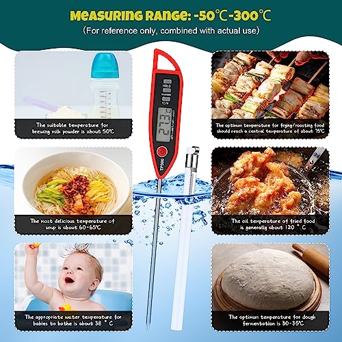 6 Set Digital Food Thermometer Long Probe Instant,Black, White, Red | Waterproof for Water Liquid Candle, Instant Temperature Read for Kitchen BBQ Grill Candy Meat, Foldable Probe Thermometer - color: Black,White,Red