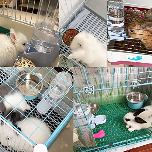 Rabbit Water Bottle Ferret Food Bowl Bunny Water Dispenser Stainless Steel Food Dish Hanging Drinking Fountain Drinker Feeder Crate Bowl Feeder Cup for Guinea Pig Hedgehog Chinchilla - color: Blue