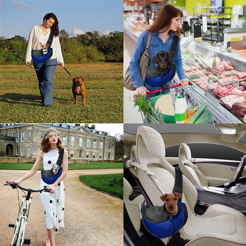 Dog Pet Sling Carrier Puppy Cat Sling Mesh Carrying Bag Adjustable Strap Breathble Small Dog Cat Satchel Carrier Hand Free Safe Front Backpack Soft Foldable Pet Purse Pouch Travel Outdoor - color: Blue