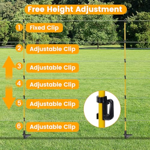 10 PCS Electric Fence Posts, 3/8" x 50" Step in Fence Post | 6 Wire Clips, Metal Ground Spikes, Easy Step-in Fiberglass Fence Posts for Temporary Electric Fencing, Farm Livestock, Garden - size: 50Inch-10PCS