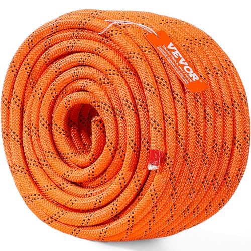 VEVOR Double Braided Polyester Rope, 1/2 in x 120 ft, 48 Strands, 8000 LBS Breaking Strength Outdoor Climbing Rope, Arborist Rigging Rope for Rock Hiking Camping Swing Rappelling Rescue, Orange/Black - size: 1/2 Inch x 120 FT, style: Polyester
