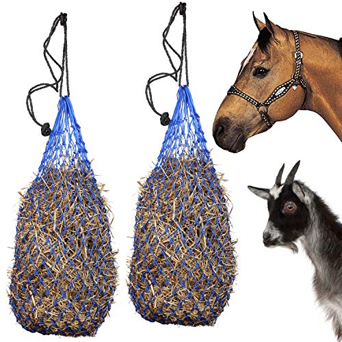 Majestic Ally 2 pcs Ultra Slow Feed 1.5"x1.5" Holes 40” Hay Net for Horses and livestocks (Royal Blue) - color: Royal Blue