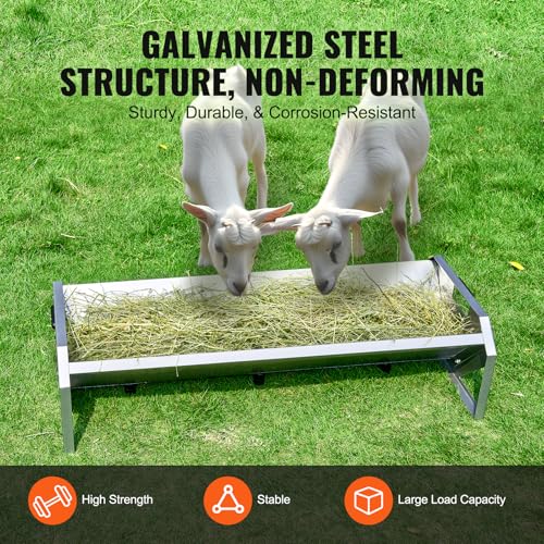 VEVOR Livestock Feeding Trough, 22 Gallon Capacity, 45" Hay Feeder, Heavy Duty Steel Livestock Trough, Galvanized Steel Sheep Feeder Trough Feeding up to 10 Goats for Horse Sheep Hog Farm Sheds Pen - size: 1 Count (Pack of 1)