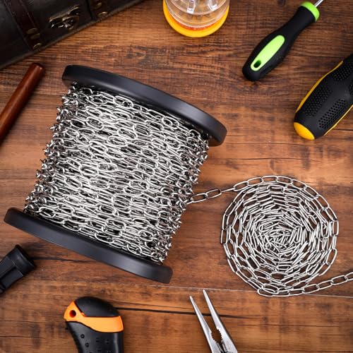 100ft 1/16" Jack Chain for Hanging Stainless Steel Metal Chain Link Silver Galvanized Light Chain Roll Small Light Duty Fixture Utility Chain for Bird Feeders, Overhead Lights, Flowerpots (1.5mm*30m)