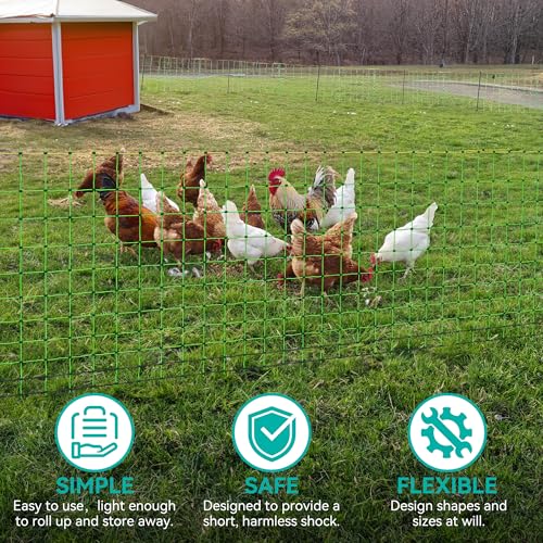 PPOLB Electric Poultry Fence Netting - 164'L x 47.5" H, Portable Movable Nets Mesh for Chickens, Ducks, Geese, Rabbits, Electric Fencing for Backyards, Homesteaders, Farms Ranches, and Gardens - size: 164'L x 47.5"H Poultry