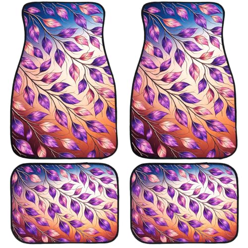 Leave Car Floor Mats Set of 4 Purple Botanical Branch Nature Gradient Automotive Foot Mats Rugs Carpet for Car Non-Slip Auto Car Accessories Universal Fit for Car SUV Truck Van - color: Leave