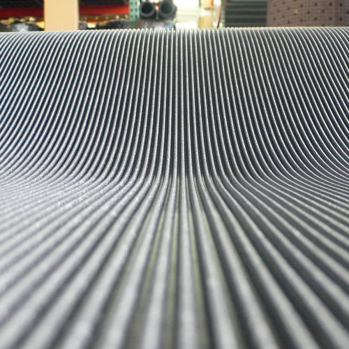 Rubber-Cal Fine Rib Corrugated Rubber Floor Mat - 1/8" x 3ft x 3ft Black - size: 36"L x 36"W x 0.1"Th