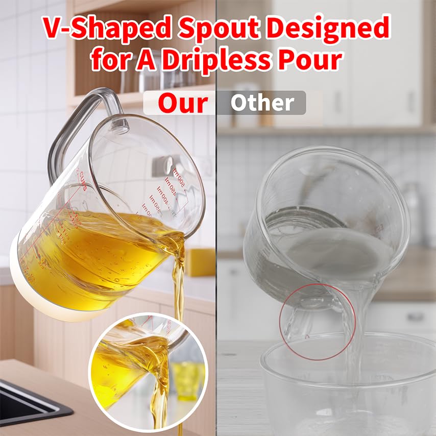 Newness 2-Cup Glass Measuring Cup For Baking and Cooking, (Upgraded, 3 Marking Including Cup/ML/Ounce Scale) Dishwasher, Freezer, Microwave, and Preheated Oven Safe, Essential Kitchen Tools - color: Red Measuring Scale, size: 500ML