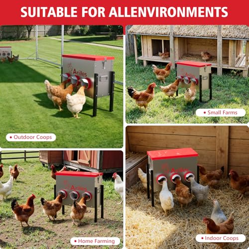 Automatic Chicken Feeder, Metal Poultry Feeder, Chicken Feeders | 40LB Poultry Feeder With Stand & 6 Ports. Includes Bonus Vegetable Net, Feeder Sealant And Anchor Stakes For Chicken. - size: 40 LB