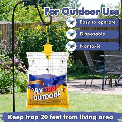 6 Big Fly Bags Outdoor Traps Hanging for Patio - Pre-Baited, Disposable | Fly Catcher Killer Repellent with 6*50g Bait for Outside in Chicken Coop, Horse Barns | Easy to use | Durable | Effective - size: 6 Pack