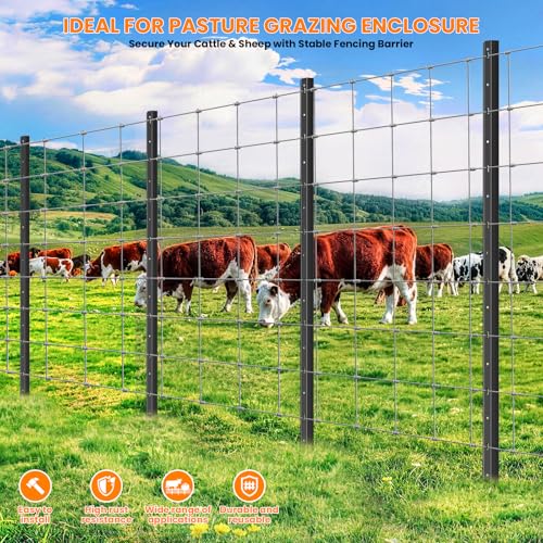 16 Pack Metal Fence Posts,5 FT Garden Fence Post,T Post for Wire Fence, No Dig Steel U Post Fencing，Black Garden Stakes for Temporary Fencing, Electric Fence Wire, Corner Anchor - size: 5ft-16PCS