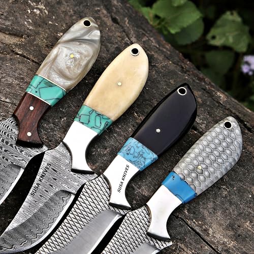 Custom Handmade 7'' fixed blade hoof rasp knife Cow boy knife Turquoise Handle Damascus steel Bull cutter, cowboy knives with pancake leather sheath (BLACK HORN) - color: BLACK HORN