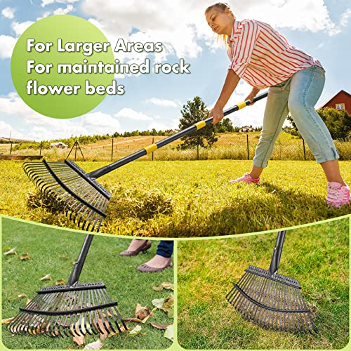 Rake for Leaves, Heavy Duty Leaf Rakes for Lawns & Yard - 65” Adjustable Long Handle 18” Width 25 Metal Tines - Gardening Rake for Adults Kids for Shrub,Grass,Mulch - style: 25 Tines 5FT