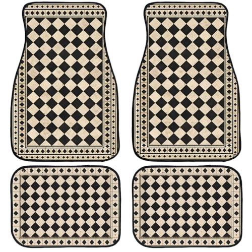 Vintage Car Floor Mats Checkerboard Black White Tile Carpet Front Rear Carpets Mat Decorative Car Floor Carpets Non-Slip Auto Car Accessories Universal Fit Car Accessories for Truck - color: Vintage