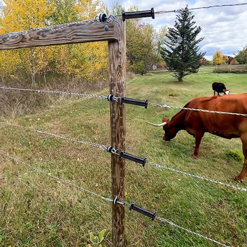 4 Pcs Electric Fence Gate Handle, Gate Handle Insulators with Spring, Outdoor Black Stainless Steel Plastic Handle, Gate Connector, Electric Fence Wire Handle