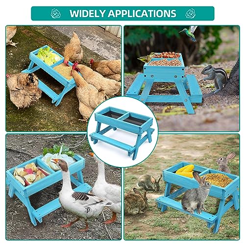 Chicken Picnic Table, Chicken Feeder No Waste Handmade Wooden, Large DIY Chicken Feeder Kit, Wild Bird, Duck & Squirrel Feeders, Mesh Bottom Keep Food Fresh and Dry Easy to Clean and Fill（Blue Paint） - color: Blue Solid Wood