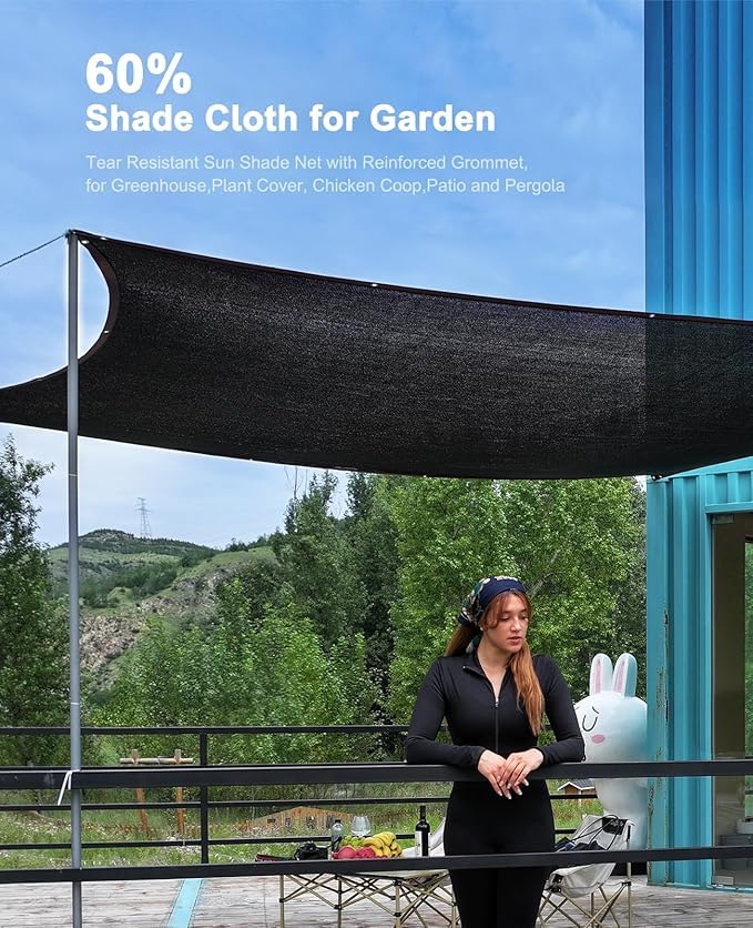 60% Shade Cloth 6x10ft, Heavy Duty Sun Shade for Garden, Greenhouse&Patio | 60% Sun Block, Tear-Resistant HDPE, Reinforced Grommets Every , for Chicken Coop, Pergola, Plant Cover, Patio & Camping - size: 60%-6X10ft(1.8x3m)