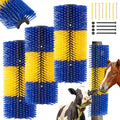 3 Pack Livestock Scratching Brush, Yellow and Blue | Animal Scratcher, Itch Relief Grooming, Horse Goat Cow Scratcher, Fence Post Mounting, Durable Bristles, Farm Livestock Care - color: Yellow and Blue
