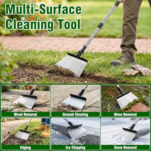 Garden Cleaning Shovel, 64" Long Handle Heavy Duty Multifunctional Flat Shovel, Metal Floor Scraper Tool for Weeding, Scraping Moss, Ice & Snow Removal,Edger for Sidewalk, Driveway & Garden