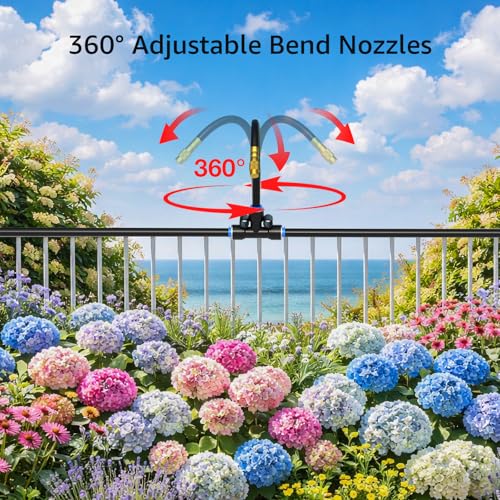 Bluepro Drip Irrigation System 1/4", 2026-Upgrade Garden Sprinkler Kit with 12PCS 360° Adjustable Copper Nozzles, Automatic Misting Watering System for Raised Beds, Greenhouse, Lawn, Patio, Yard - size: 7.8inch
