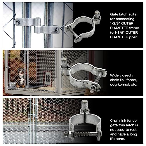 4pcs Chain Link Fence Gate Post Hinge for Outside Diameter Post/Pipe, Galvanized Chain Link Post Gate Hinge, Nut/Bolt Included (2-3/8 Inch)