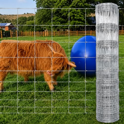 Farm Fence 5ft x 164ft Galvanized Woven Wire Livestock Cattle Fence | Heavy Duty Hog Wire Fencing for Goat, Deer and Cattle, Ranch, Yard, Garden, Animal Barrier and Outdoor Farm Protection - size: 5ft X 164ft