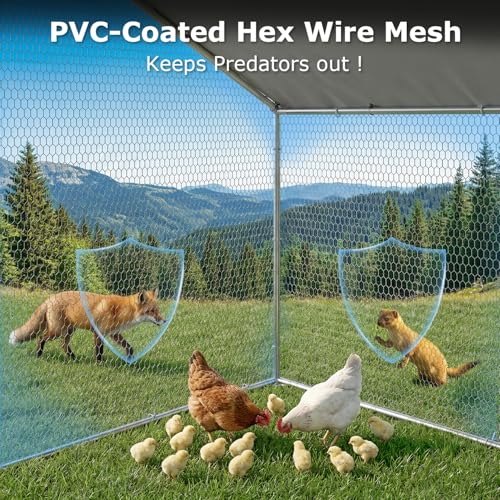 Large Metal Chicken Coop Run, Outdoor Chicken Pen for Yard (9.8x3.3x4.9 ft) | Spire-Shaped Walk-in Coop with Waterproof & Anti-UV Cover. Heavy-Duty Metal Frame. Spacious for Chickens, Ducks, Rabbits.
