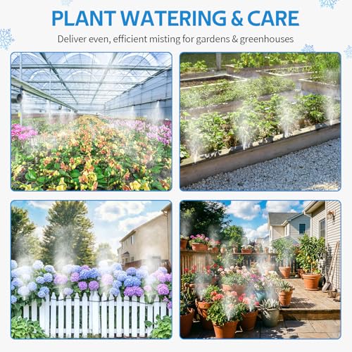 Misting Cooling System 59FT (18M) Misting Line + 20 Brass Mist Nozzles + Brass Adapter(3/4") Outdoor Mister for Patio Backyard Garden Greenhouse Watering - size: 59FT / 18M