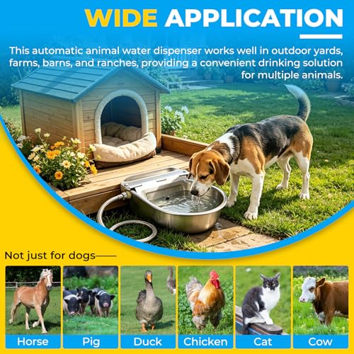 NATGAI Automatic Animal Drinking Water Bowl with Float Valve, 304 Stainless Steel Auto Filling Water Dispenser, Dog Water Bowl Dispenser Kit for Outdoor Farm, Ranch, Goat, Horse, Poultry, Livestock