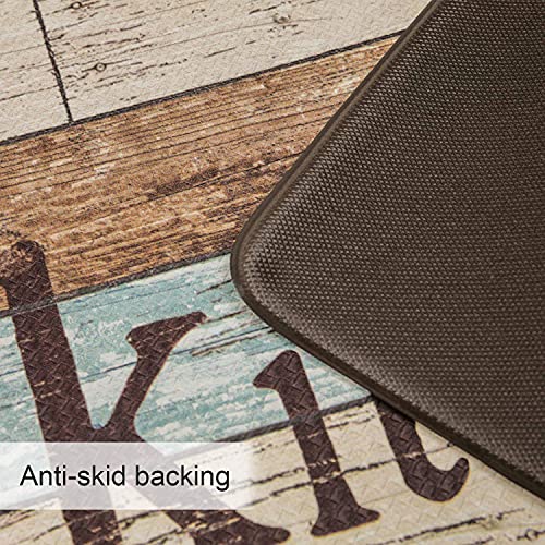 FRESHMINT Farmhouse Kitchen Mats Sets 2 Piece Cushioned Comfort Mat for Home & Office Ergonomically Engineered Memory Foam Kitchen Rug Waterproof Non-Skid, 30" by 17" + 47" by 17",Happiness - color: Happiness