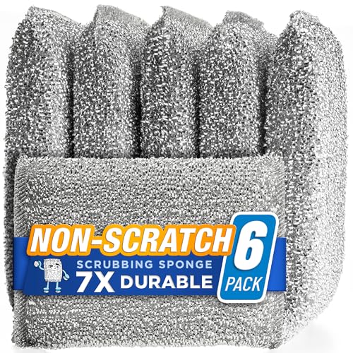 Kitchen Sponges for Dishes, Scouring Pads Non Scratch Scrubbers | Multi-surface non-metal dish scouring scrubbers for fast cleaning; heavy duty, non-scratch scrubbing sponges - size: 6 Count (Pack of 1)