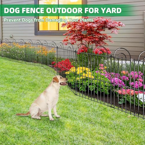 25 Panels No Dig Decorative Garden Fence, 32in(H) X 50ft(L) Tall Dog Fence Outdoor for Yard, Rustproof Metal Wire Garden Fencing Animal Barrier with Ground Stakes, Temporary Fencing for Patio Outdoor - color: Black, size: 25 Pieces, 32in(H) x 50ft(L)